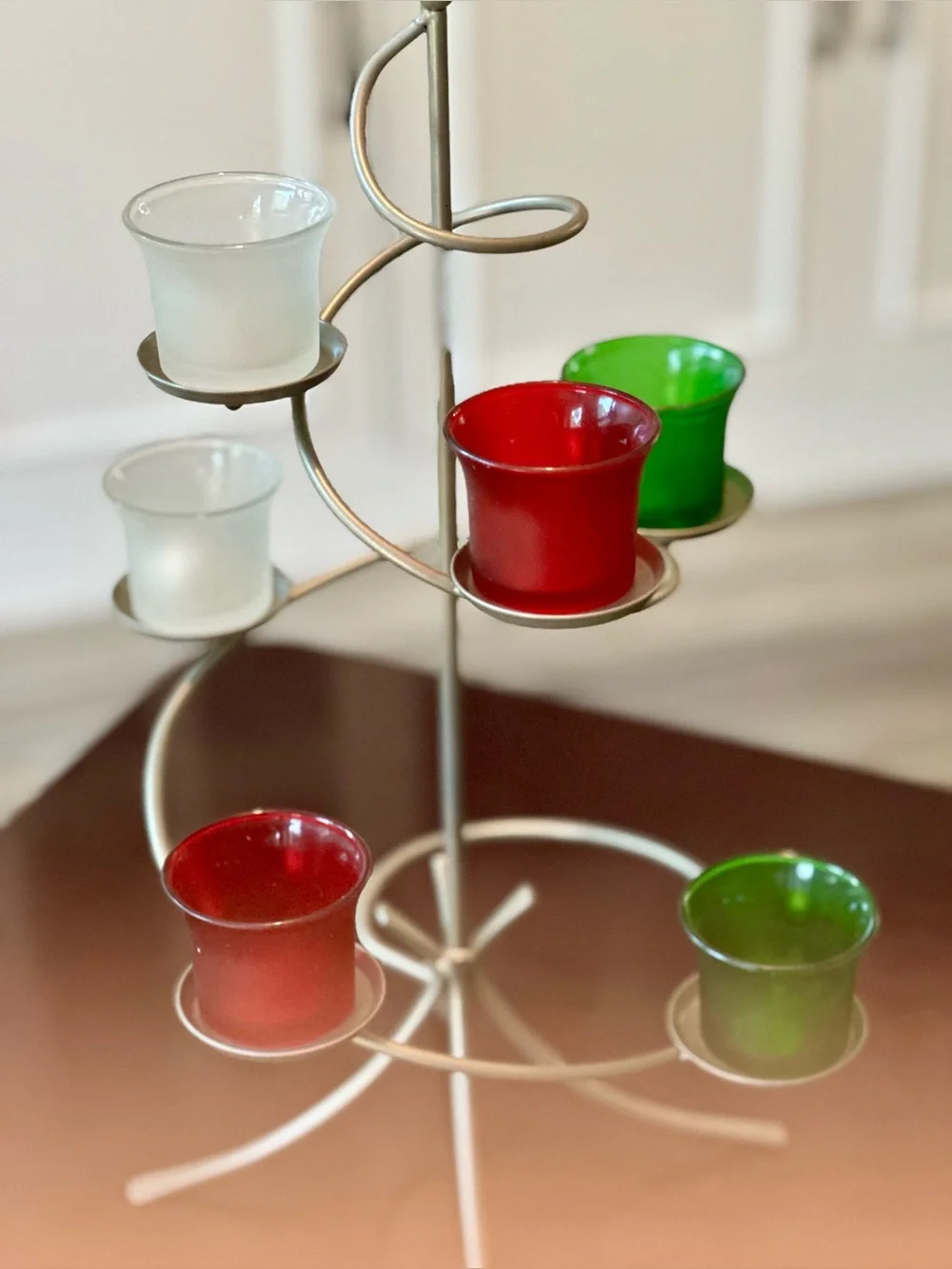 PartyLite Spiral Votive Candle Holder Tree w 6 Frosted Glass Cups - Picture 2 of 7